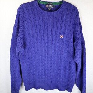Chaps Ralph Lauren Mens Cable Knit‎ Sweater Navy Blue 100% Cotton Large